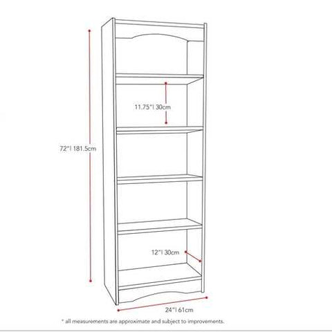 Image of Contemporary Black Bookcase with 5 Shelves and Curved Accents