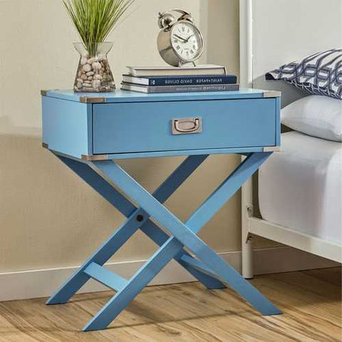 Image of Modern 1-Drawer Bedroom Nightstand End Table in Blue Finish