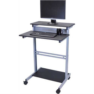 Black 32-inch Adjustable Height Standing Computer Desk with Silver Steel Frame