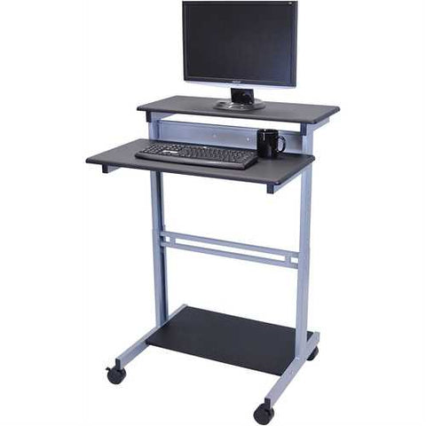 Image of Black 32-inch Adjustable Height Standing Computer Desk with Silver Steel Frame