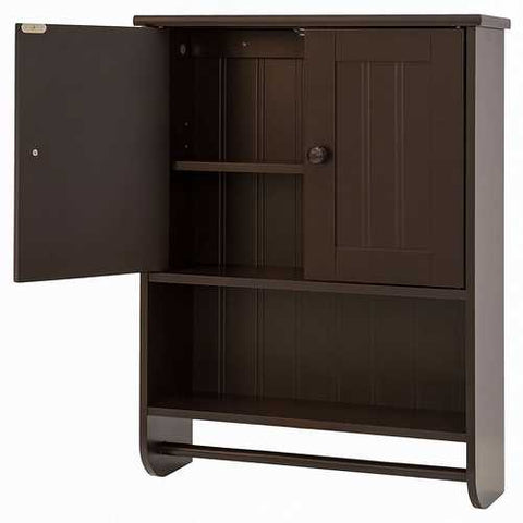 Image of Espresso Bathroom Wall Cabinet Cupboard with Towel Bar