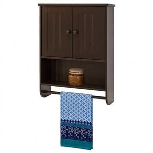 Espresso Bathroom Wall Cabinet Cupboard with Towel Bar