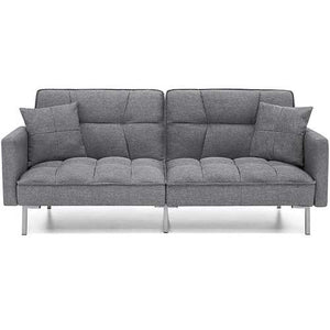 Modern Grey Linen Split-Back Futon Sofa Bed Couch