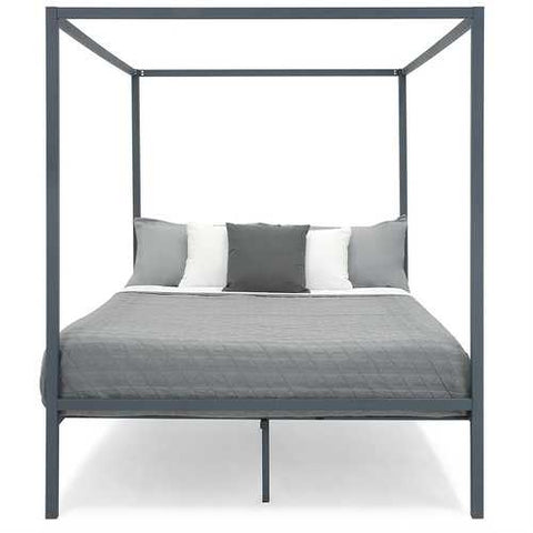 Image of Queen size Grey Metal Platform Bed Frame with Canopy