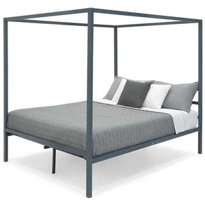 Queen size Grey Metal Platform Bed Frame with Canopy