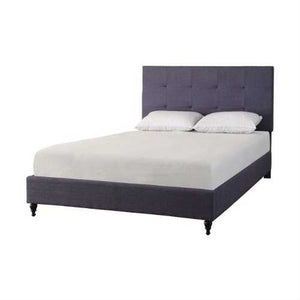 Full size Dark Blue Charcoal Linen Platform Bed with Upholstered Headboard