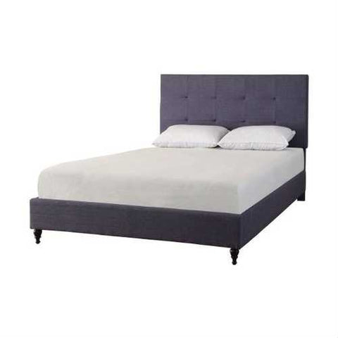 Image of Full size Dark Blue Charcoal Linen Platform Bed with Upholstered Headboard