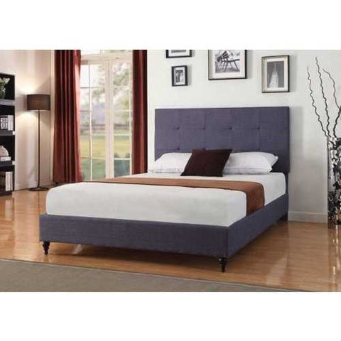 Image of Full size Dark Blue Charcoal Linen Platform Bed with Upholstered Headboard