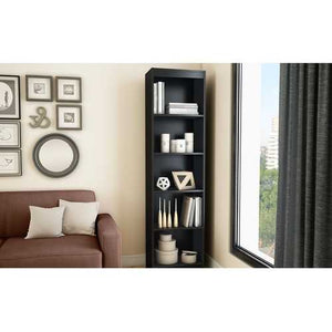 Modern 69-inch Tall Skinny 5-Shelf Bookcase in Black Oak Finish