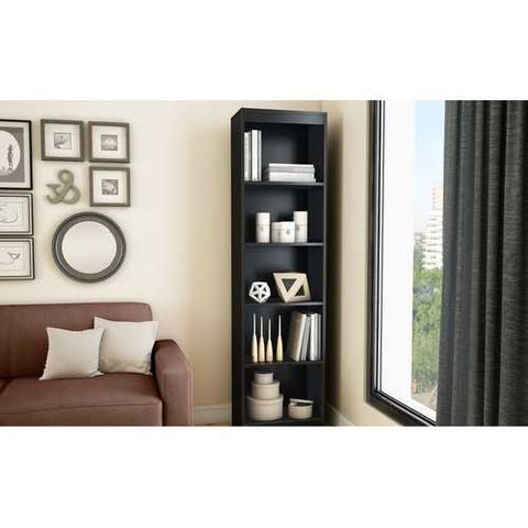 Image of Modern 69-inch Tall Skinny 5-Shelf Bookcase in Black Oak Finish