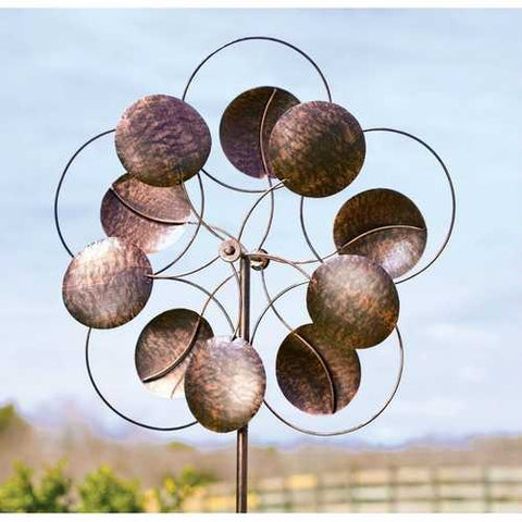 Image of 6-Ft Tall Bronze Finish Metal Wind Spinner Spinning Outdoor Modern Art