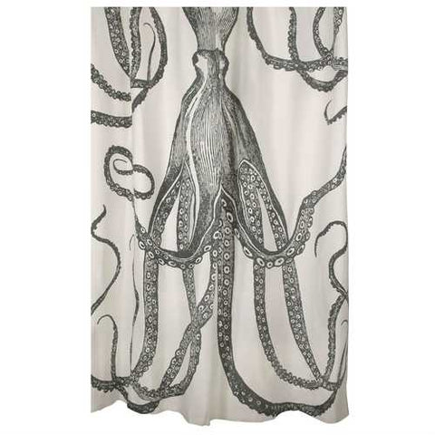 Image of Black and White Octopus Shower Curtain 100-Percent Cotton 72 x 72-inch