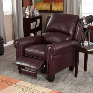 Burgundy Top-Grain Leather Upholstered Wing-back Club Chair Recliner