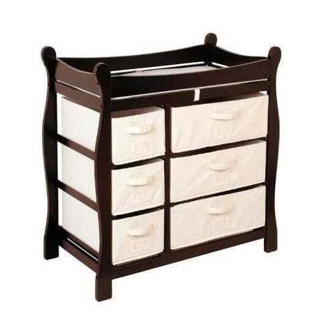 Image of Espresso Wood Baby Diaper Changing Table with 6 Storage Baskets