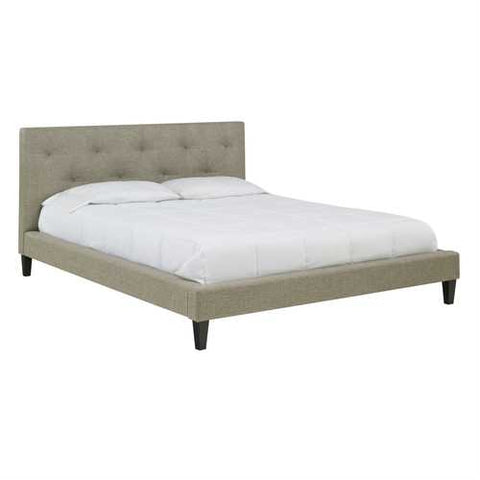 Image of Twin size Modern Classic Upholstered Platform Bed with Tufted Headboard in Tan Beige