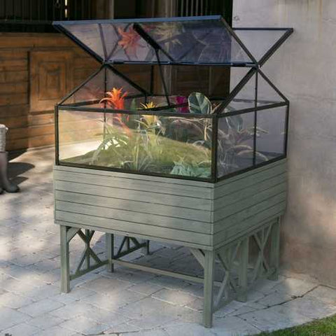 Image of Elevated Raised Bed Garden Cold-frame Greenhouse Kit in Driftwood Finish