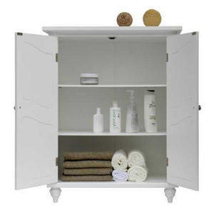 Bathroom Linen Storage Floor Cabinet with 2-Doors in Traditional White Wood Finish