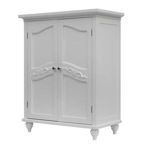 Image of Bathroom Linen Storage Floor Cabinet with 2-Doors in Traditional White Wood Finish