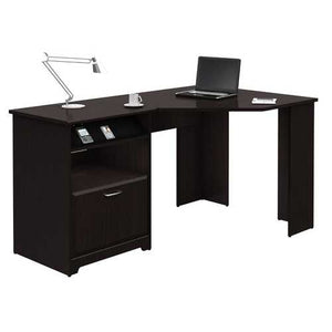 L-Shaped Corner Computer Desk with File Drawer in Espresso Wood Finish