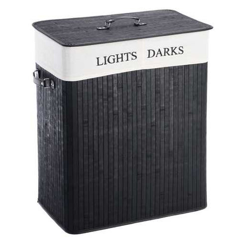 Image of Black Bamboo 2-Bin Lights Darks Laundry Hamper with Handles