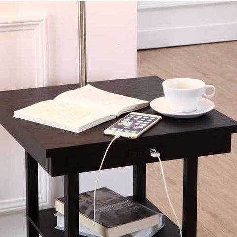 Image of 2-in1 Modern Side Table Floor Lamp with White Shade and USB Ports