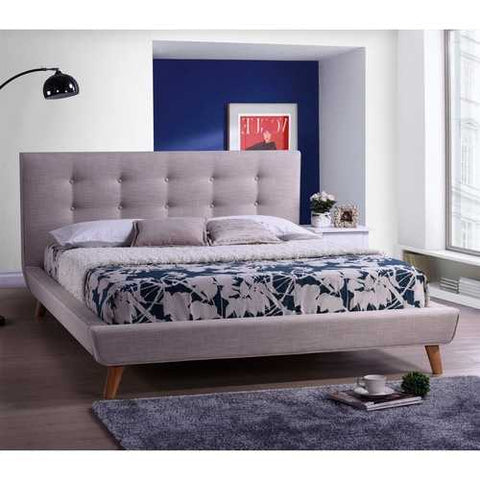 Image of Full size Modern Classic Beige Linen Upholstered Platform Bed with Button Tufted Headboard