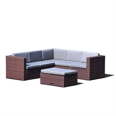 Image of Brown Resin Wicker 4-Piece Outdoor Patio Furniture Set with Grey Cushions