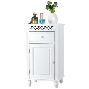 White Floor Linen Cabinet Bathroom Storage Organizer