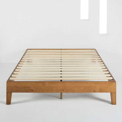 Image of Full size Mid-Century Modern Solid Wood Platform Bed Frame in Natural