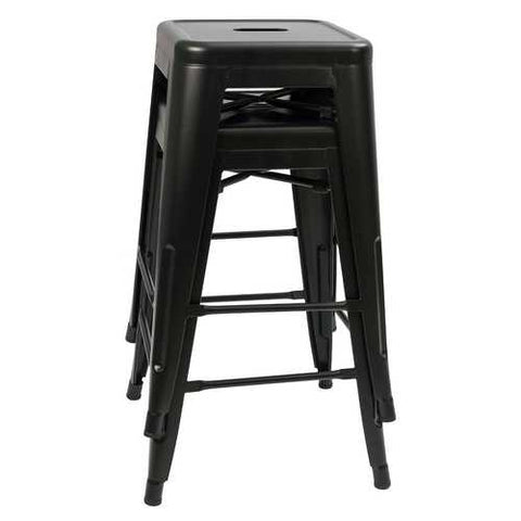 Image of Set of 2 - Modern 24-inch Backless Metal Bar Stools in Black