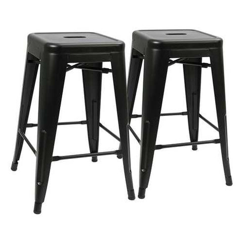 Image of Set of 2 - Modern 24-inch Backless Metal Bar Stools in Black