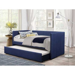 Twin size Blue Fabric Upholstered Daybed with Pull out Trundle