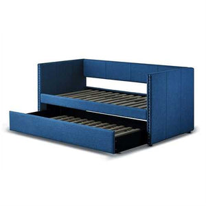 Twin size Blue Fabric Upholstered Daybed with Pull out Trundle