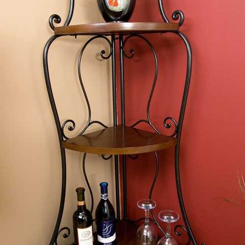 Image of Space Saving Corner Bakers Rack with Wrought Iron Frame