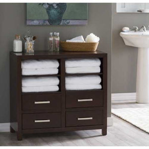 Espresso Freestanding Bathroom Floor Linen Cabinet with Open Shelves