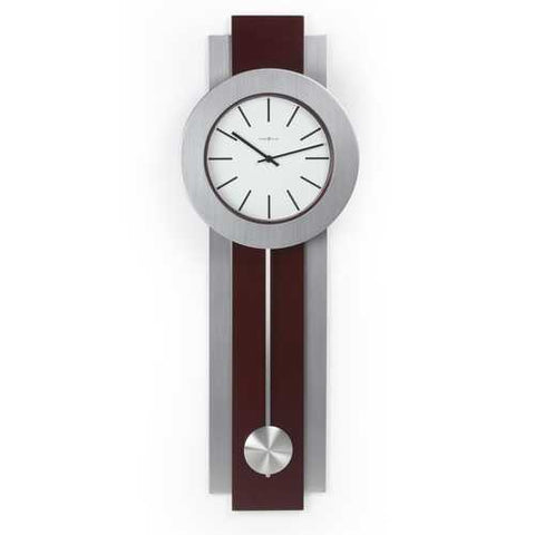 Image of Modern Pendulum Style Wall Clock in Dark Merlot Cherry & Nickel