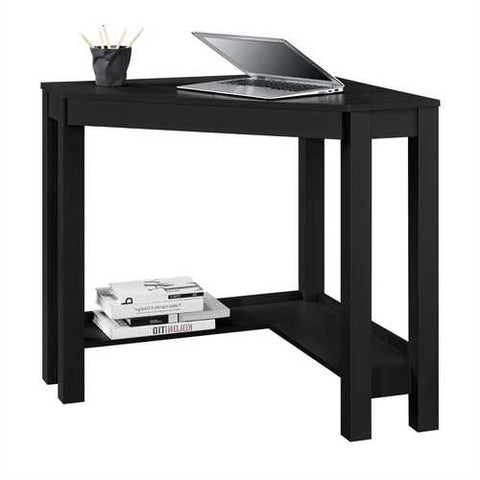 Image of Home Office Corner Desk Laptop Writing Table with Drawer in Black