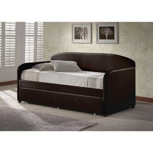 Twin size Brown Faux Leather Daybed with Roll-out Trundle