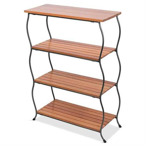 Image of Freestanding 4-Shelf Wood Metal Shelving Unit Bookcase