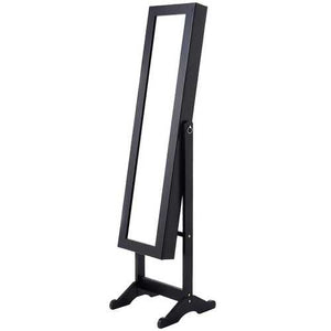 Black Wood Jewelry Storage Cabinet Freestanding Floor Mirror