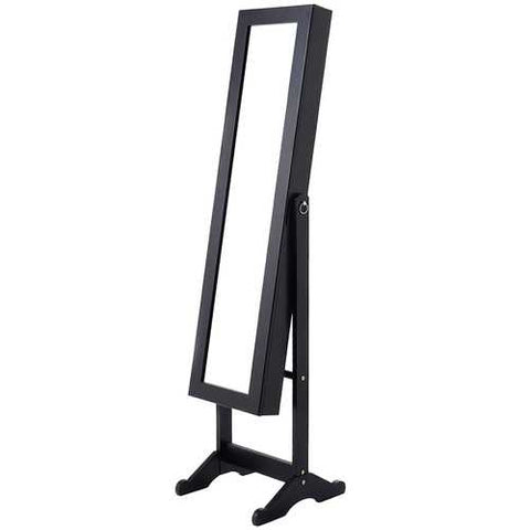 Image of Black Wood Jewelry Storage Cabinet Freestanding Floor Mirror