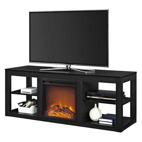 Image of Modern 2-in-1 Electric Fireplace TV Stand in Black