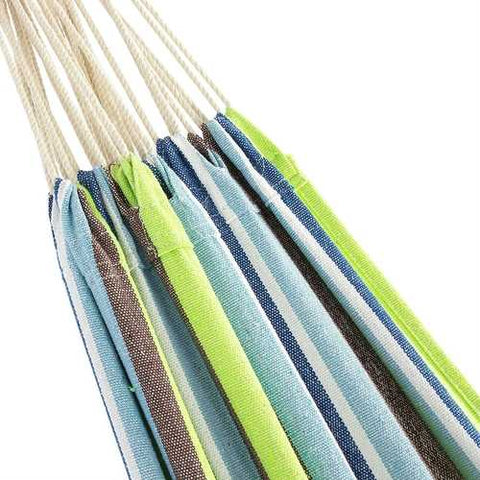 Image of Portable Blue Green Stripe Cotton Hammock with Metal Stand and Carry Case