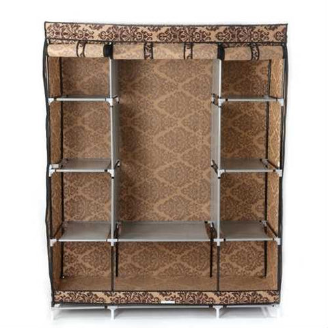 Image of Brown Damask 65-inch Bedroom Wardrobe Closet Organizer Storage Unit