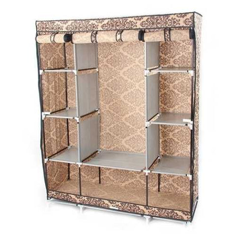 Image of Brown Damask 65-inch Bedroom Wardrobe Closet Organizer Storage Unit