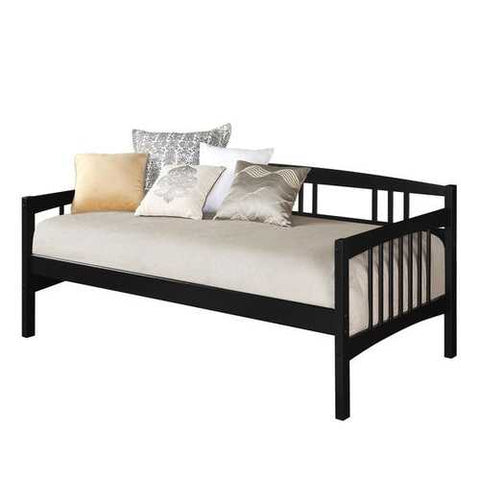 Image of Twin size Black Solid Wood Day Bed Frame with Wooden Slats