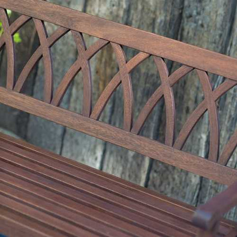 Image of 4-Ft Outdoor Garden Bench in Dark Brown Weather Resistant Wood Finish