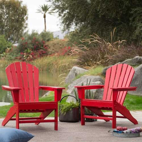 Image of Outdoor Patio Seating Garden Adirondack Chair in Red Heavy Duty Resin