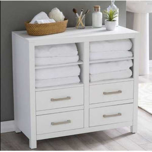 Modern White Freestanding Bathroom Floor Linen Cabinet with Open Shelves