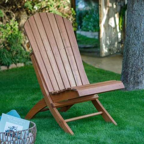 Image of Outdoor Patio Armless Hardwood Adirondack Chair with Brown Wood Stain